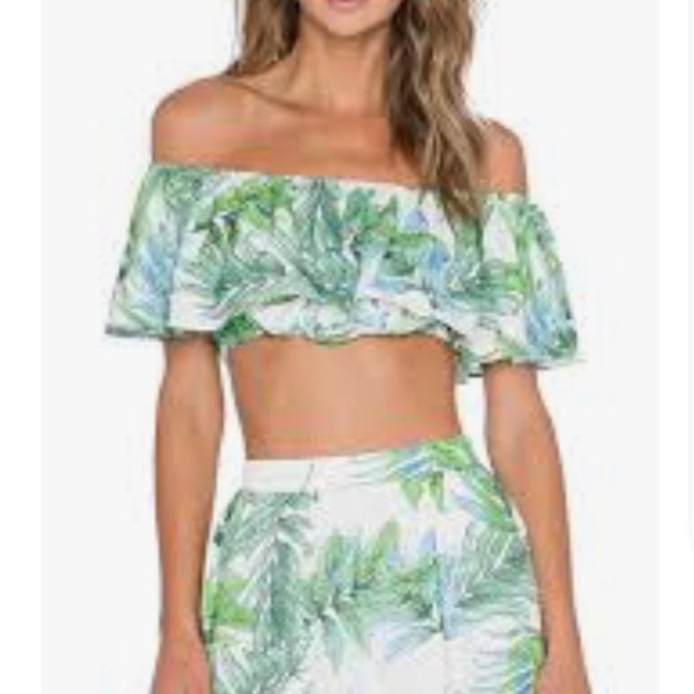LUCY PARIS X REVOLVE “you are my sunshine” tropical palm print flutter t…